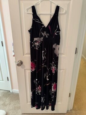 Apt. 9 Black Maxi Dress with Pink and Gray Floral Print